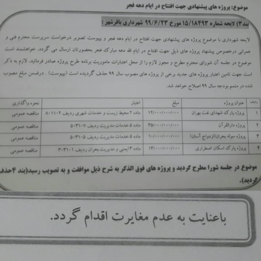 پروژه های پیشنهادی جهت افتتاح در ایام دهه فجر