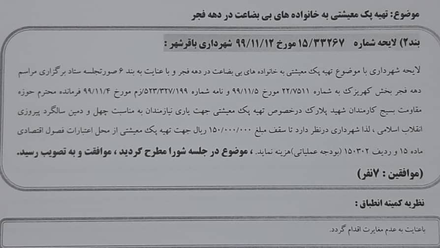 تهیه پک معیشتی به خانواده های بی بضاعت دردهه فجر